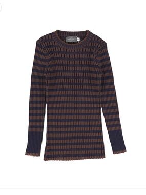 Sweet Threads Kids Ribbed Striped Crewneck Sweater 8 Brown & Navy